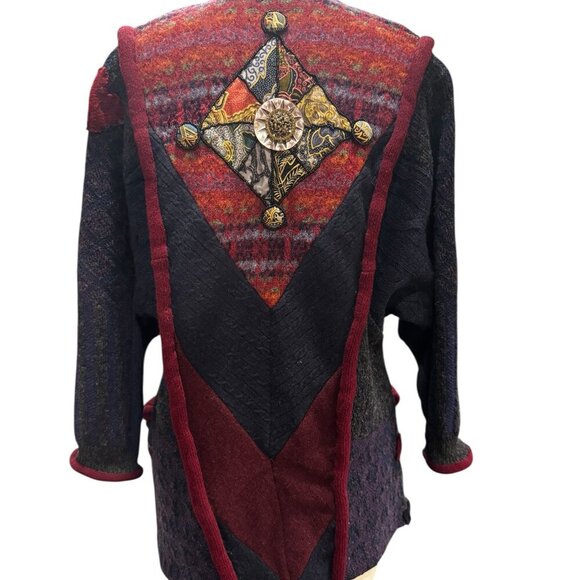 Vintage Handmade Wool Overcoat with Appliqué – Boho Southwestern Style - Picture 6 of 6